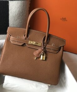 Hermes Birkin Top Handle Bag 12in/ 30cm Brown Togo Gold Hardware Bag For Women - Image 3