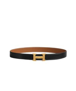 Hermes H Guillochee Belt 32mm Buckle And Reversible Leather Strap Noir/Gold H064540CC06