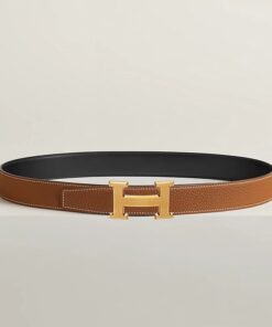 Alternative view of Hermes H Guillochee Belt 32mm Buckle And Reversible Leather Strap Noir/Gold H064540CC06