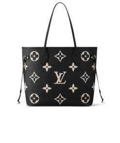 Louis Vuitton Neverfull MM Tote Bag 12.2in/ 31cm Black/ Beige Monogram Empreinte Gold Hardware For Women M58907