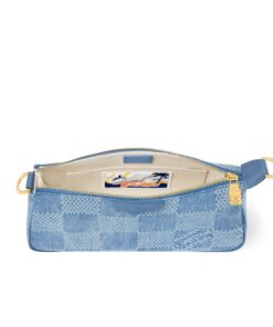 Louis Vuitton Pochette Accessories XL Shoulder Bag 11in/ 28cm Denim Blue Gold Hardware For Men N00204 - Image 6