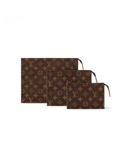Louis Vuitton Trio Toilet Pouch 9.8in/ 25cm Brown Monogram Gold Hardware For Women M47195