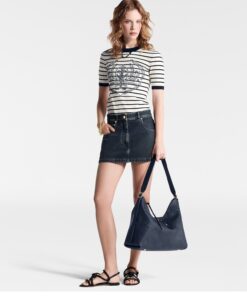 Louis Vuitton CarryAll MM Shoulder Bag 15in/ 39cm Monogram Empreinte Navy Blue Gold Hardware For Women M46669 - Image 3